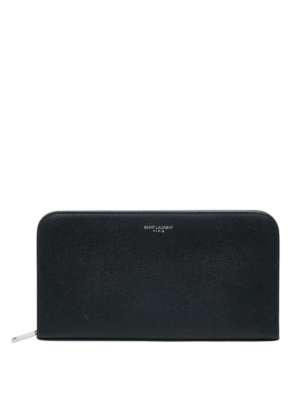 Saint Laurent Zip Around Wallet Black Silver Leather
